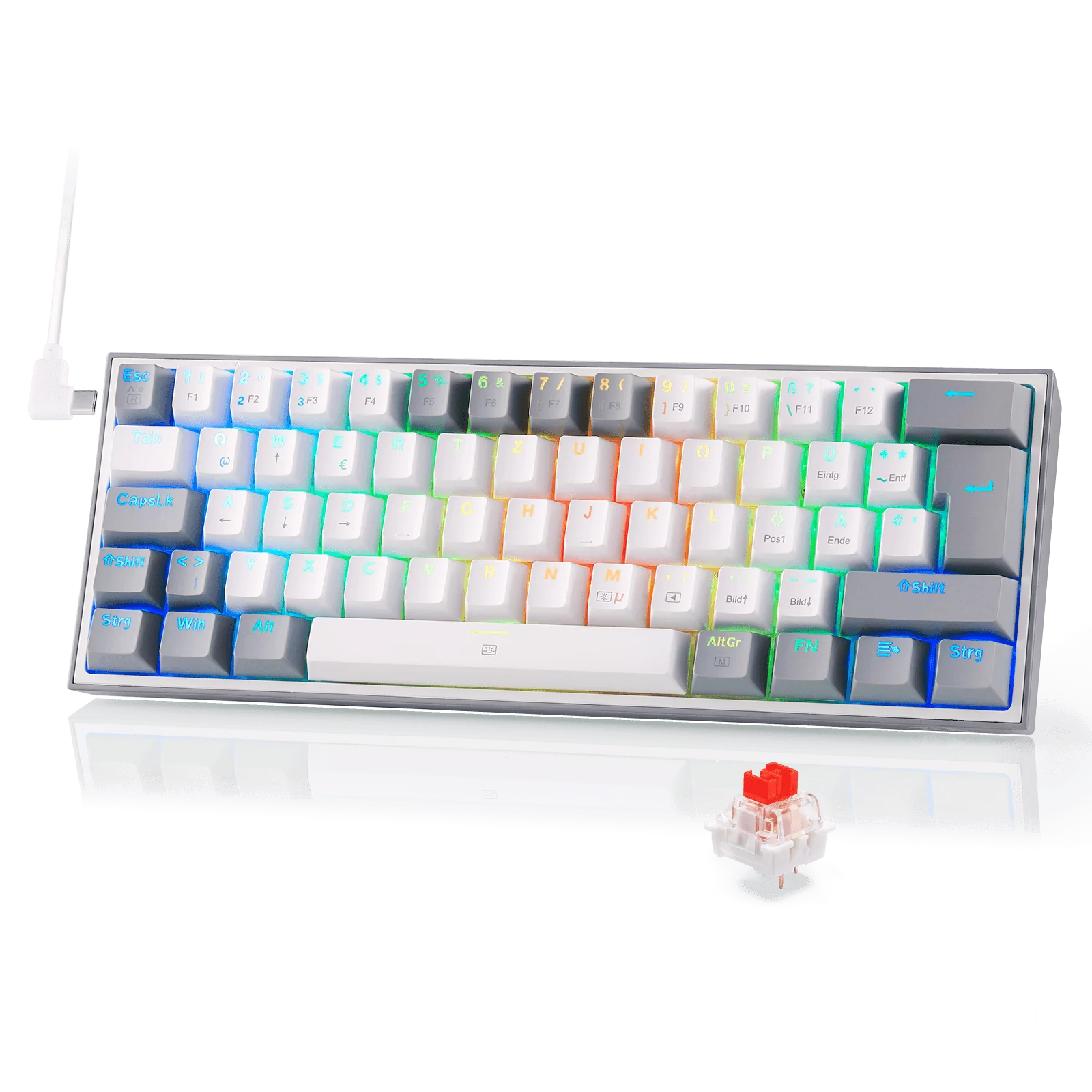 FIZZ K617DE 60% Mini mechanische Tastatur â WeiÃ & Grau
