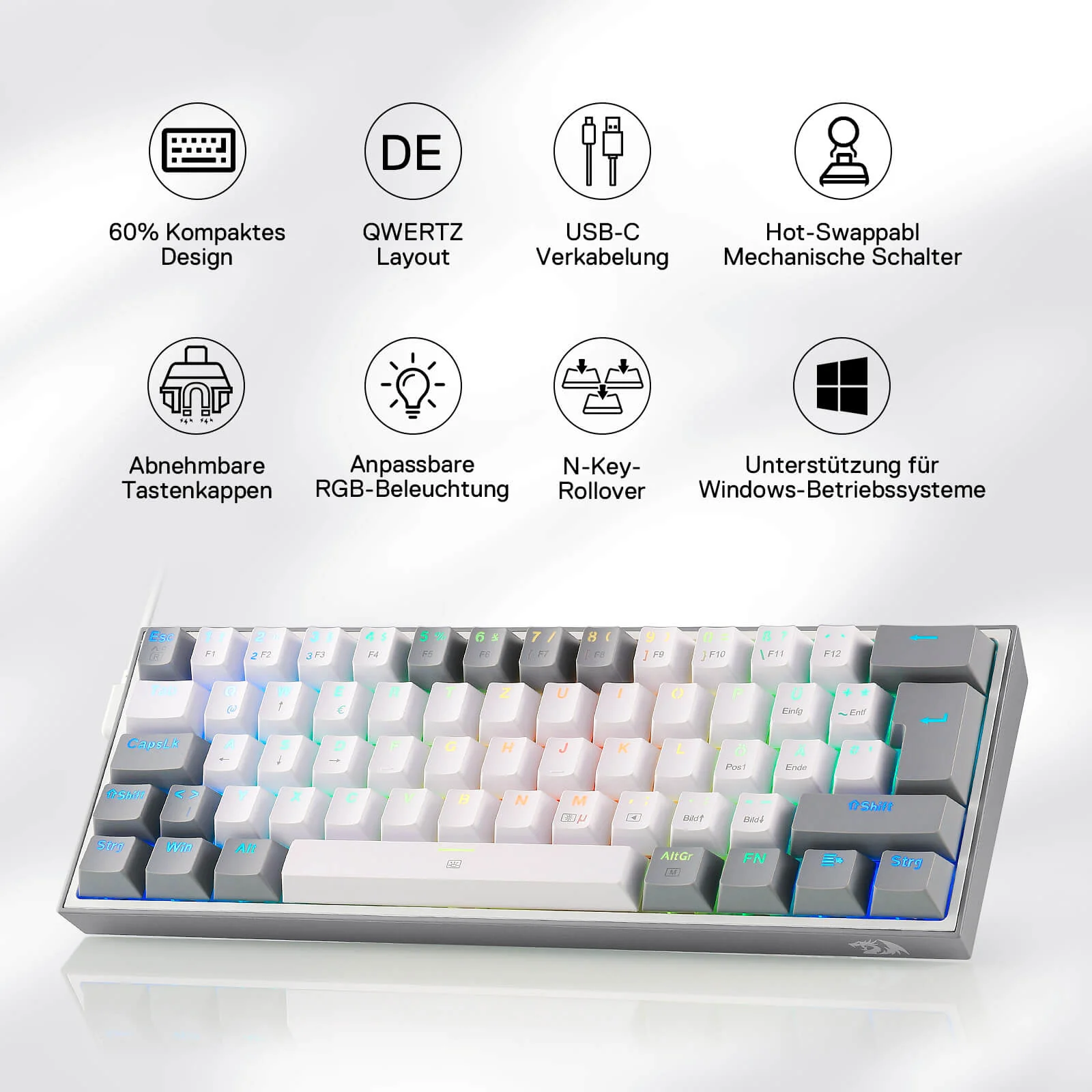 FIZZ K617DE 60% Mini mechanische Tastatur â WeiÃ & Grau