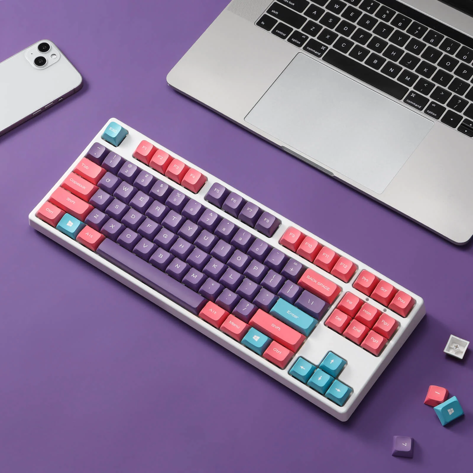 (Only Keycaps) Redragon x LTC PBT Double Shot 112-Key Sublimation Keycaps Set, KDA Profile for ANSI Layout 61/68/84/87/98/104 Keys Mechanical Keyboard, Neon Purple